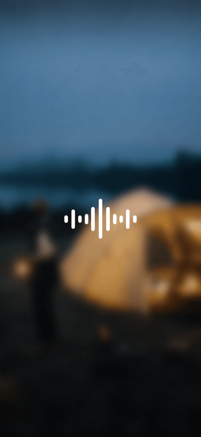Blurred spoken-video screen with a centered white audio waveform