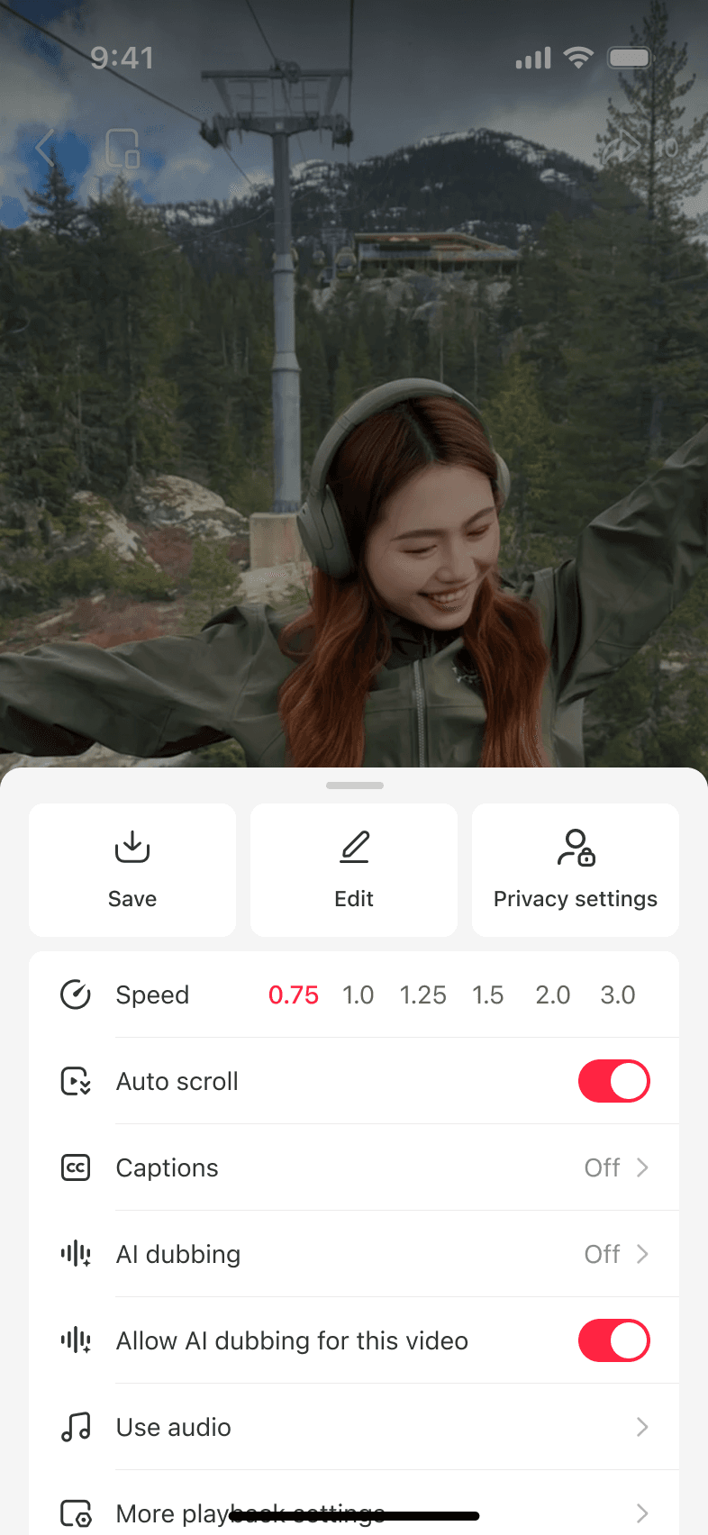 Product proposal with the viewer dubbing setting and creator authorization switch in one panel