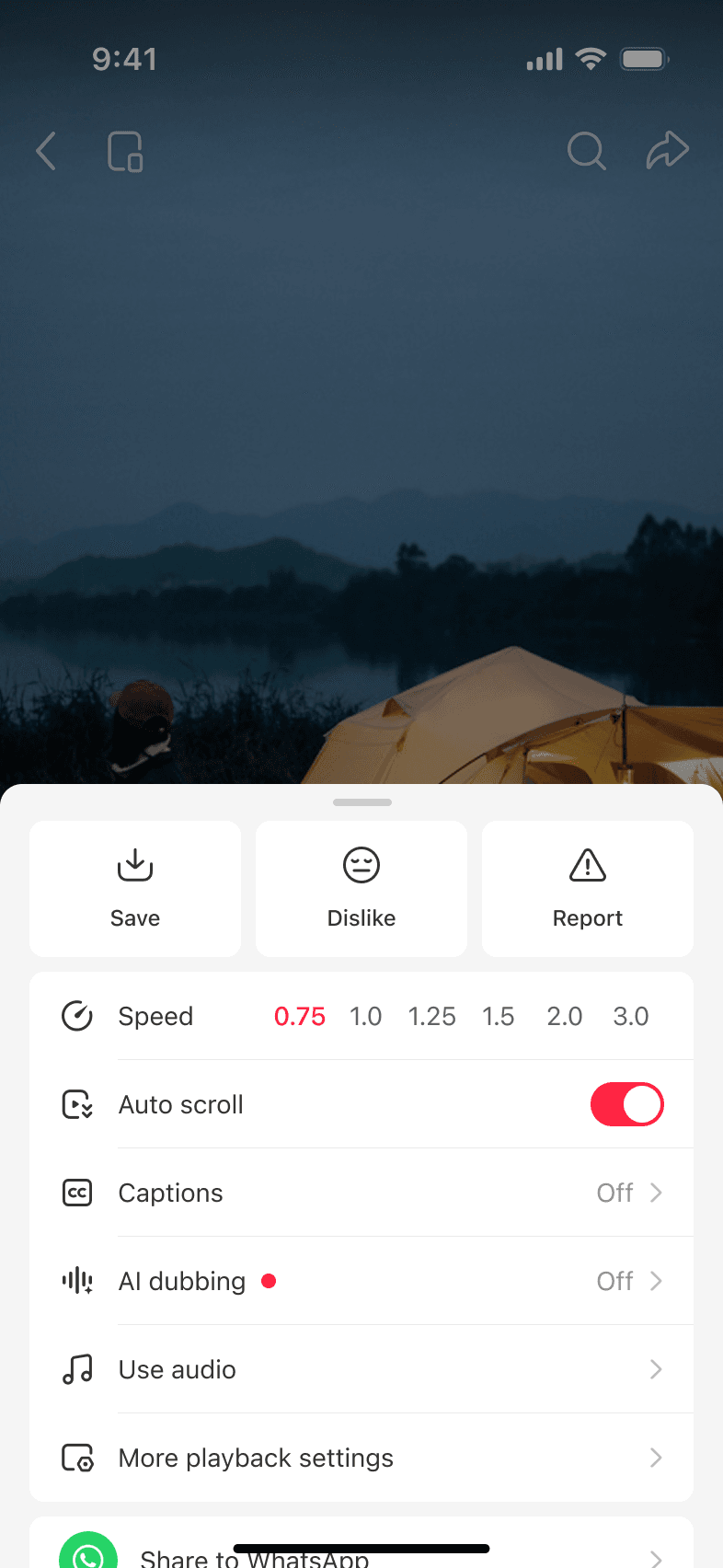 Playback settings with AI dubbing available and turned off