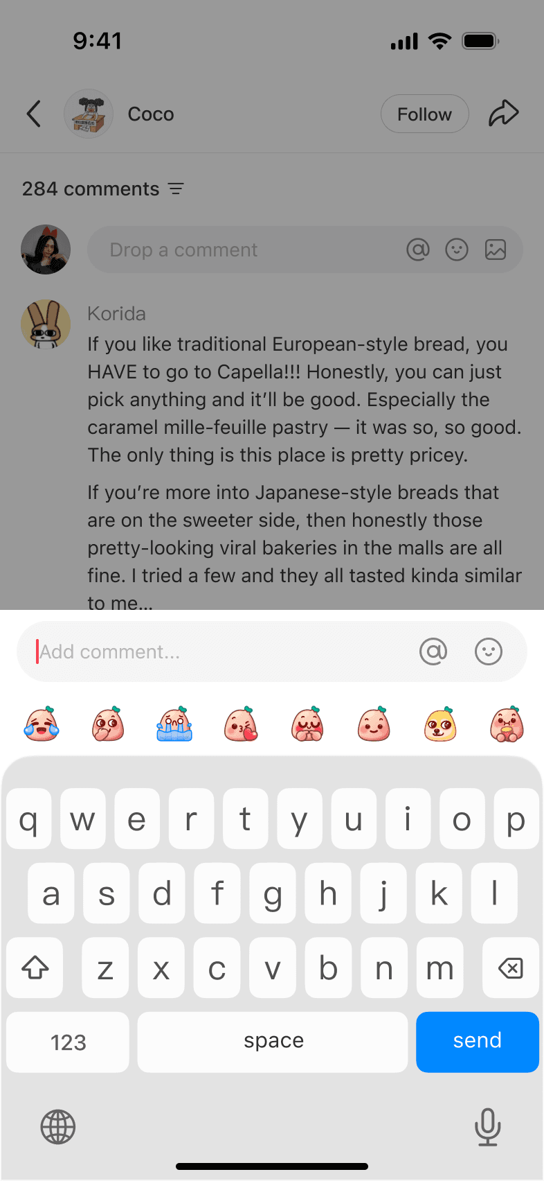 Text-only rednote comment composer before expression tools